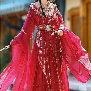 Elegant Red Women's Embroidery Hanfu Dress Full Set